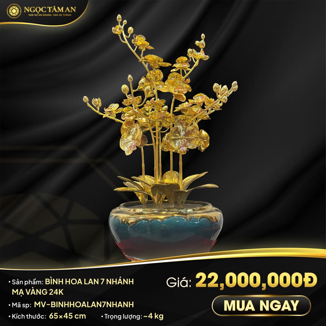 Bình Hoa Lan 7 Nhánh Mạ Vàng 24K