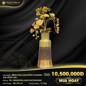 Bình Hoa Lan Đồng 3 Nhánh Mạ Vàng 24K