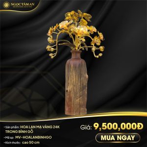 Hoa Lan Mạ Vàng 24K Trong Bình Gỗ