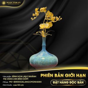 Bình Hoa Lan Gốm 2 Nhánh Độc Bản Mạ Vàng 24K