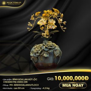 Bình Hoa Lan Hút Lộc 3 Nhánh Mạ Vàng 24K