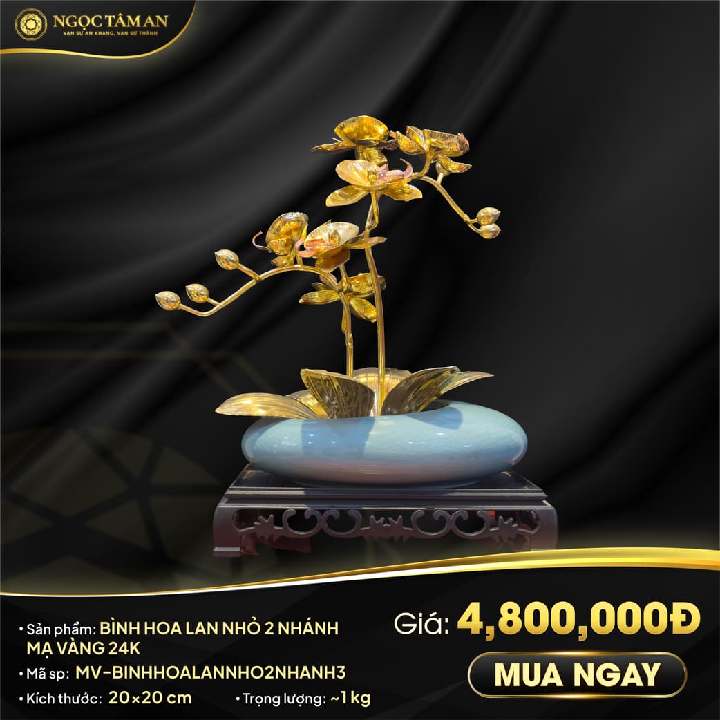 Bình Hoa Lan Mini 2 Nhánh Mạ Vàng