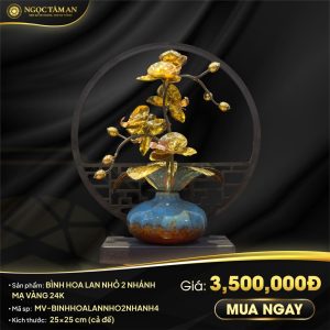 Bình Hoa Lan Mini 2 Nhánh Mạ Vàng 24K (mẫu 3)