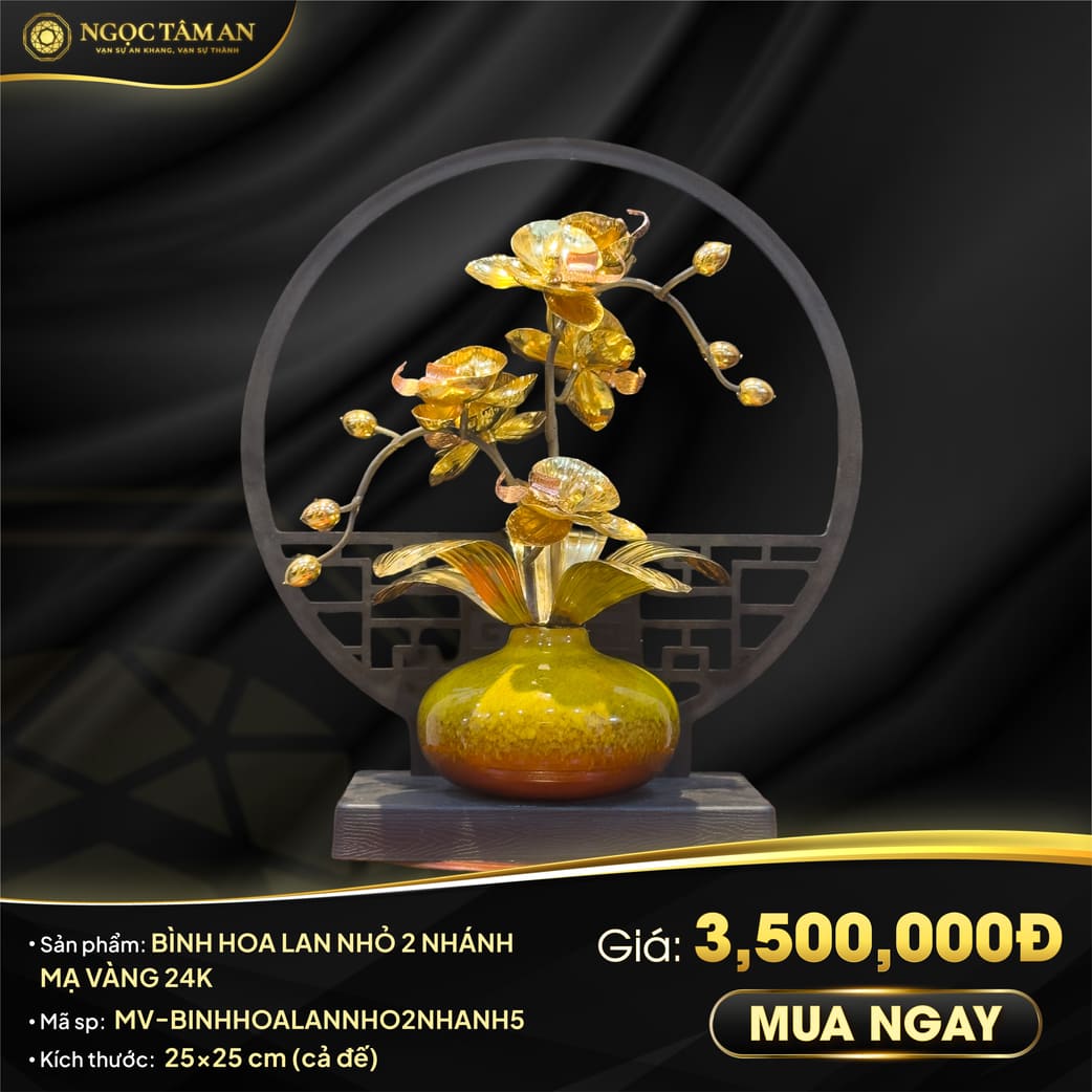 Bình Hoa Lan Mini 2 Nhánh Mạ Vàng