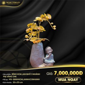 Bình Hoa Lan Nhỏ 3 Nhánh Mạ Vàng 24K