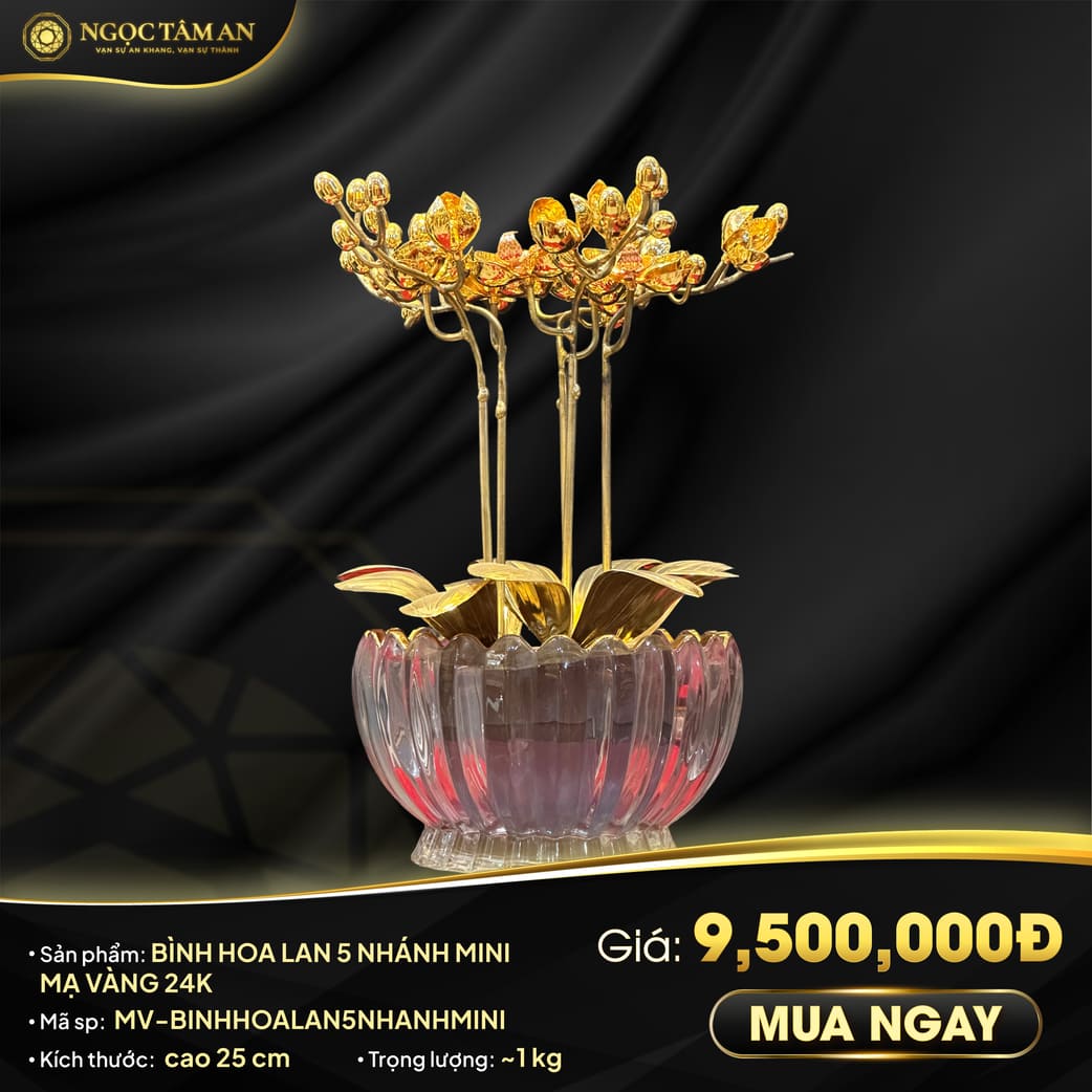 Bình Hoa Lan Mini 2 Nhánh Mạ Vàng