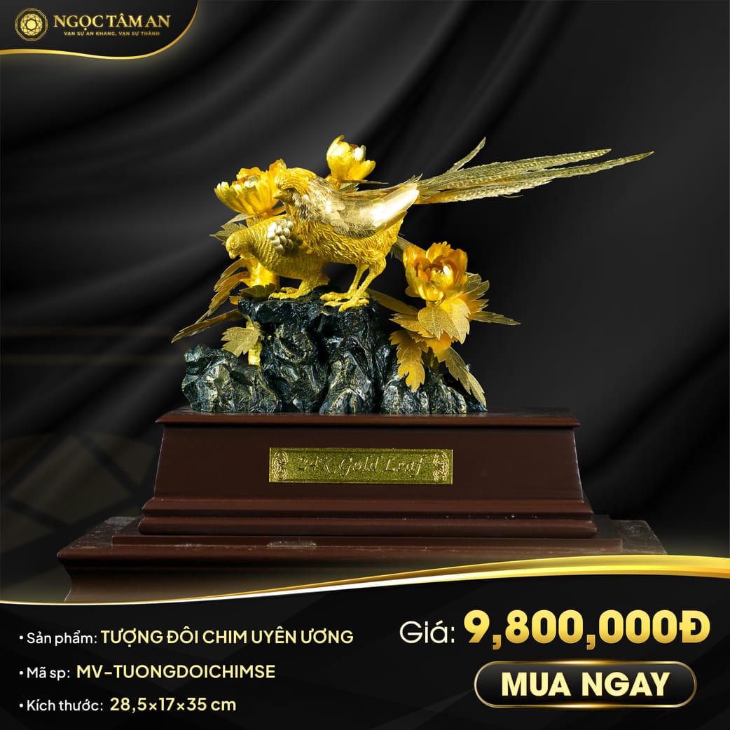Tượng Đôi Chim Uyên Ương Dát Vàng 24K