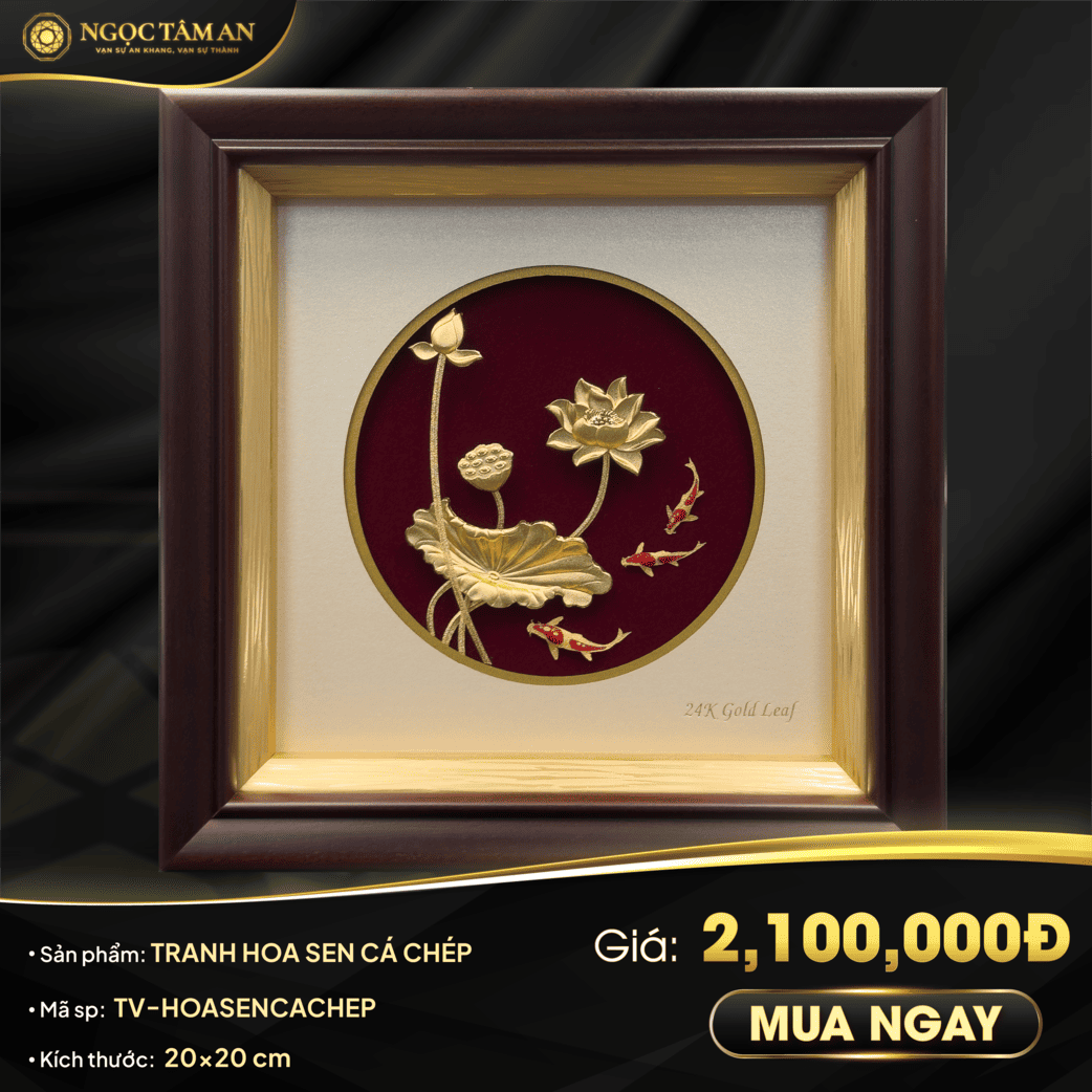 Tranh Hoa Sen Cá Chép dát vàng 24K