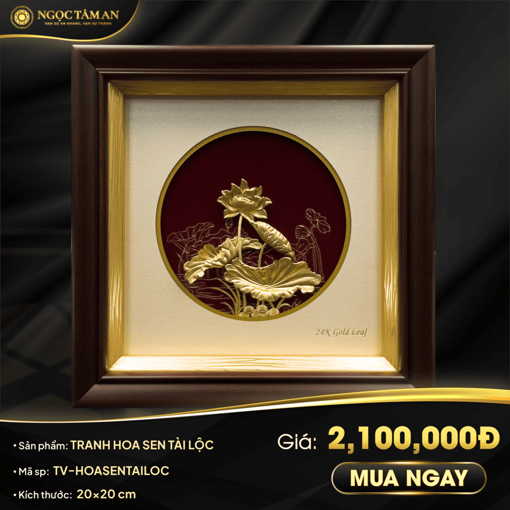 Tranh Hoa Sen Tài Lộc Dát Vàng