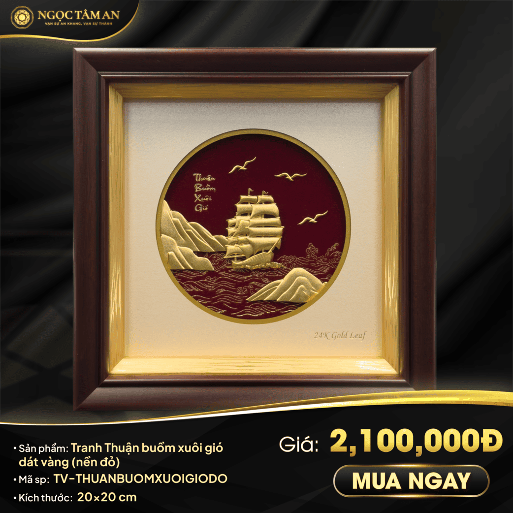 Tranh Thuận buồm xuôi gió dát vàng (nền đỏ)