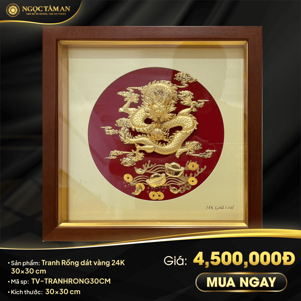 Tranh Rồng phú quý dát vàng 30cm