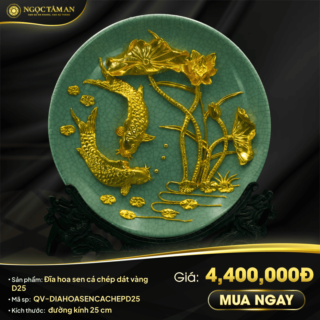 Đĩa hoa sen cá chép dát vàng D25