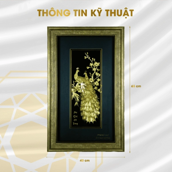 Tranh đôi công Phú quý cát tường dát vàng (nền đen) kích thước 40×65 cm