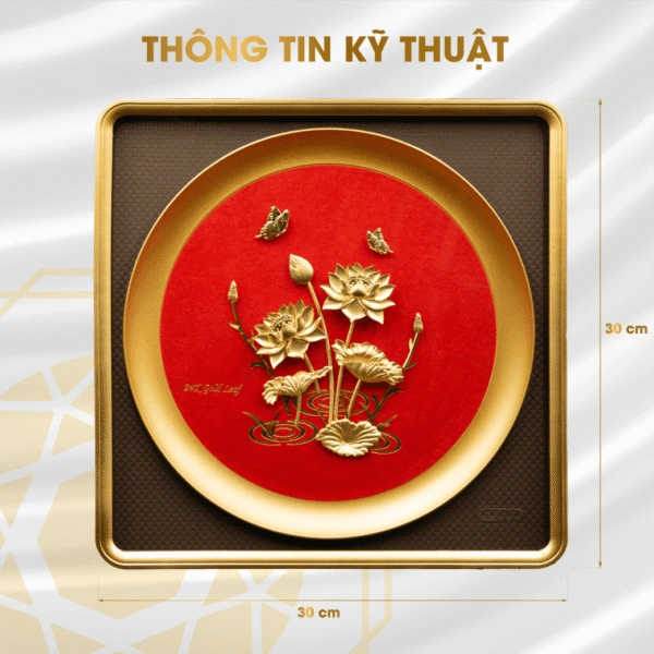 Tranh Hoa sen thịnh vượng dát vàng với kích thước 30x30cm