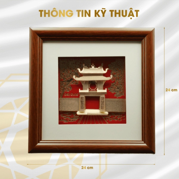 Tranh Khuê văn các dát vàng với kích thước 24x24cm được chế tác thủ công tỉ mỉ
