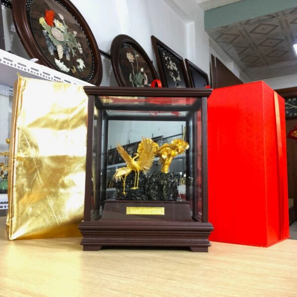 Tượng tùng hạc diên niên dát vàng 24K