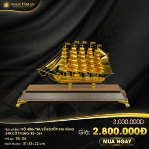 Mô hình thuyền buồm mạ vàng 24K cỡ trung - TB-06