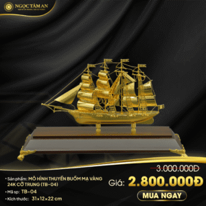 Mô hình thuyền buồm mạ vàng 24K cỡ trung - TB-04