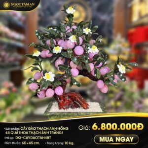 Cây đào đá Thạch anh hồng 48 quả (kèm hoa thạch anh Trắng)