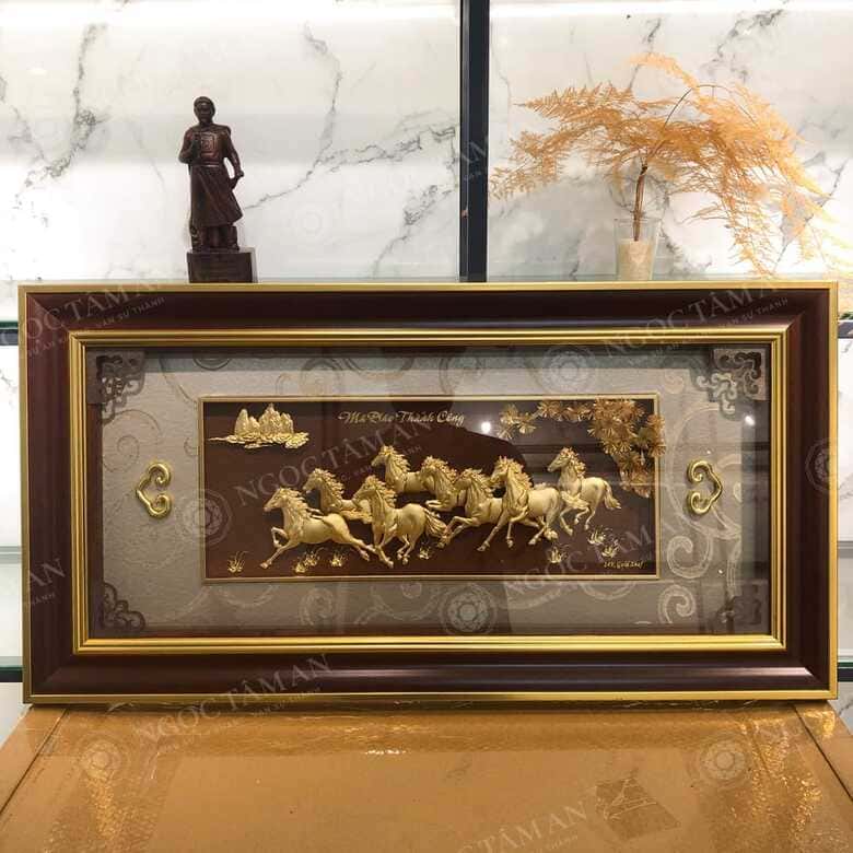 Tranh mã đáo thành công mạ vàng 24K