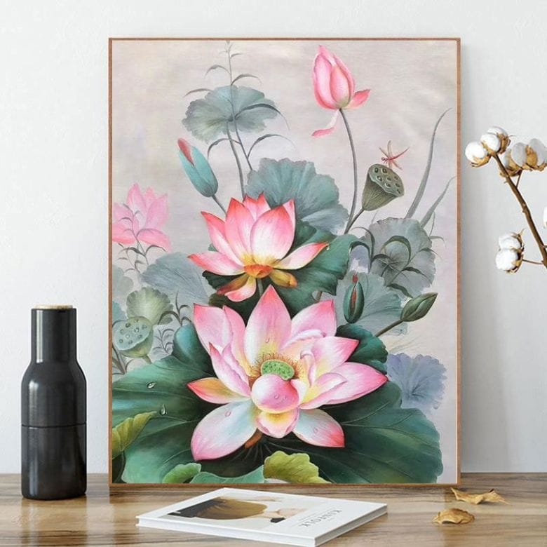 Tranh hoa sen hồng biểu tượng cho tình yêu thuần khiết