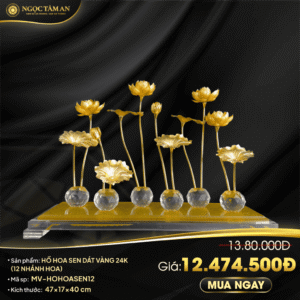 Hồ hoa sen dát vàng 24K (12 nhánh hoa)