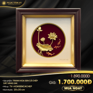 Tranh Hoa Sen Cá Chép dát vàng 24K