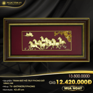 Tranh Bát mã truy phong dát vàng 24K (42x81cm nền đỏ)