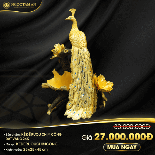 Kệ để rượu chim công dát vàng 24K