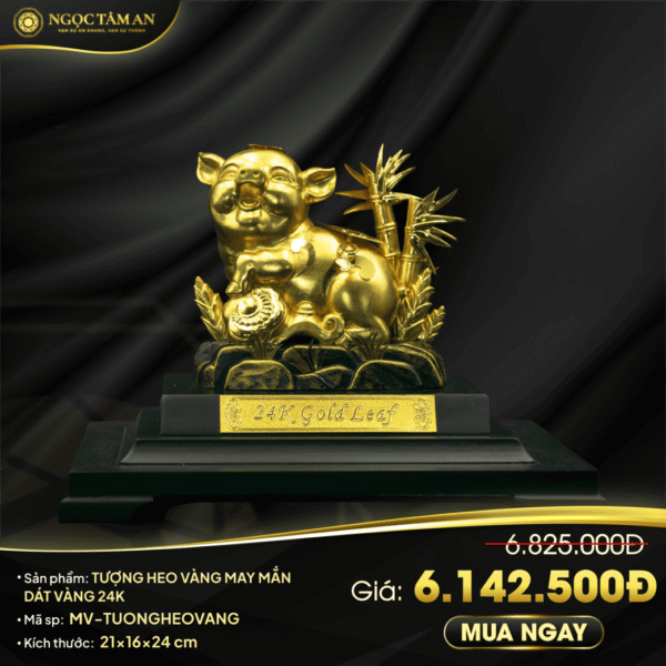 Tượng Heo Vàng May Mắn Dát Vàng 24K
