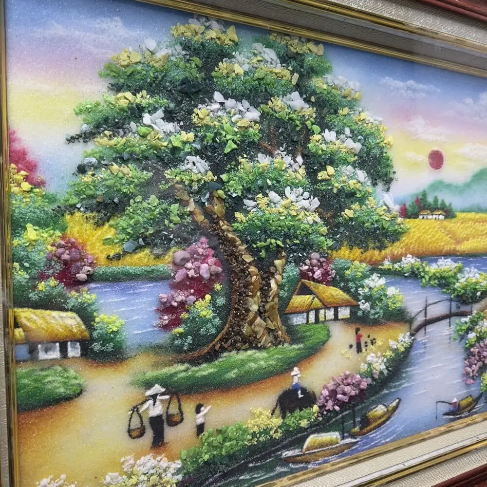 Tranh đá quý phong cảnh “Làng quê yên bình”