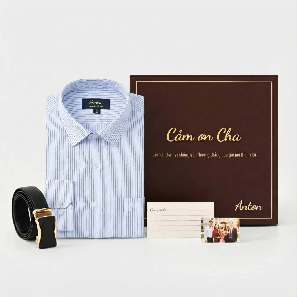 Set quà tặng áo sơ mi kèm thức lưng da cho cha 