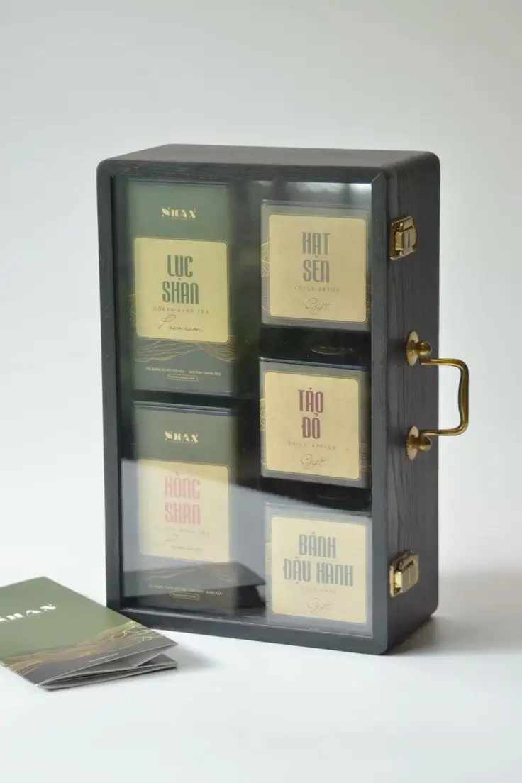 Set trà gồm Lục shan, hạt sen, táo đỏ, hồng shan, bánh đậu xanh