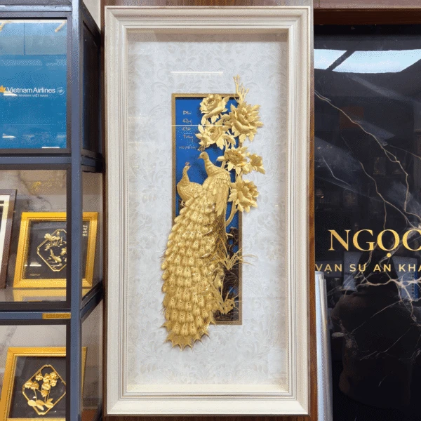 Tranh chim công Phú quý cát tường dát vàng 24K