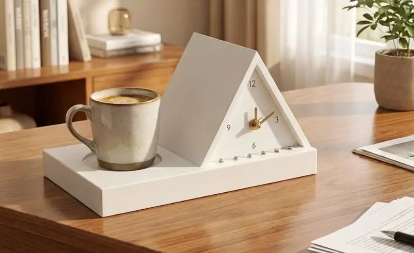 Đồng hồ để bàn kèm kệ đựng cốc