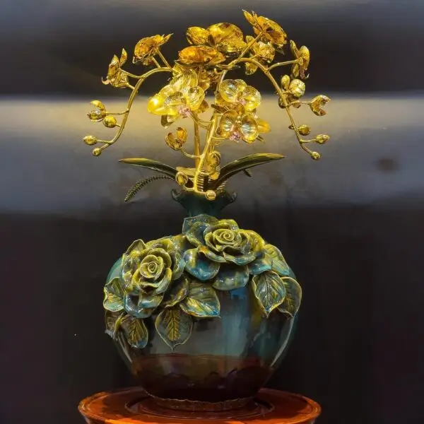 Bình Hoa lan hút lộc 3 nhánh mạ vàng 