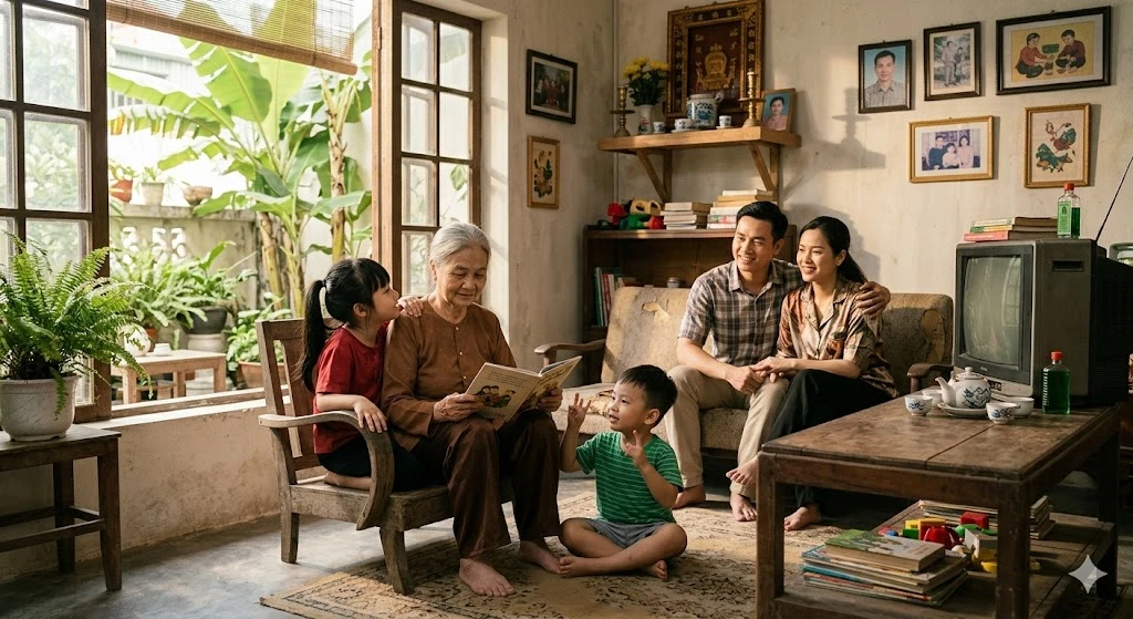 Hình ảnh bà cùng các con và cháu