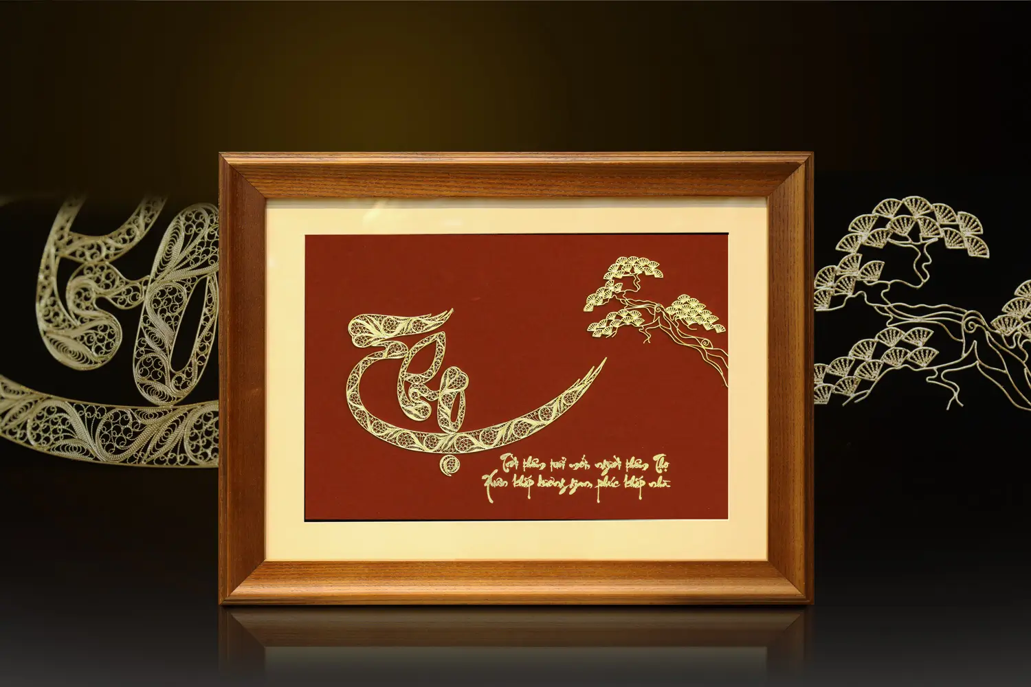 Tranh chữ Thọ thư pháp mạ vàng