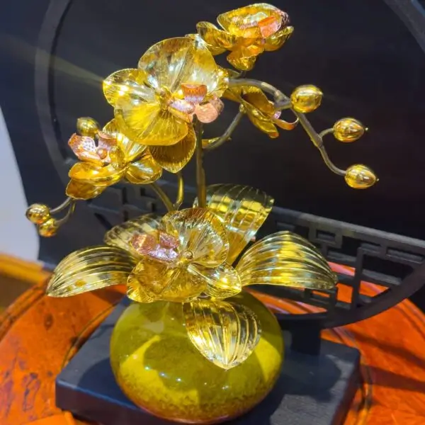 Bình Hoa Lan 2 nhánh mạ vàng 24K