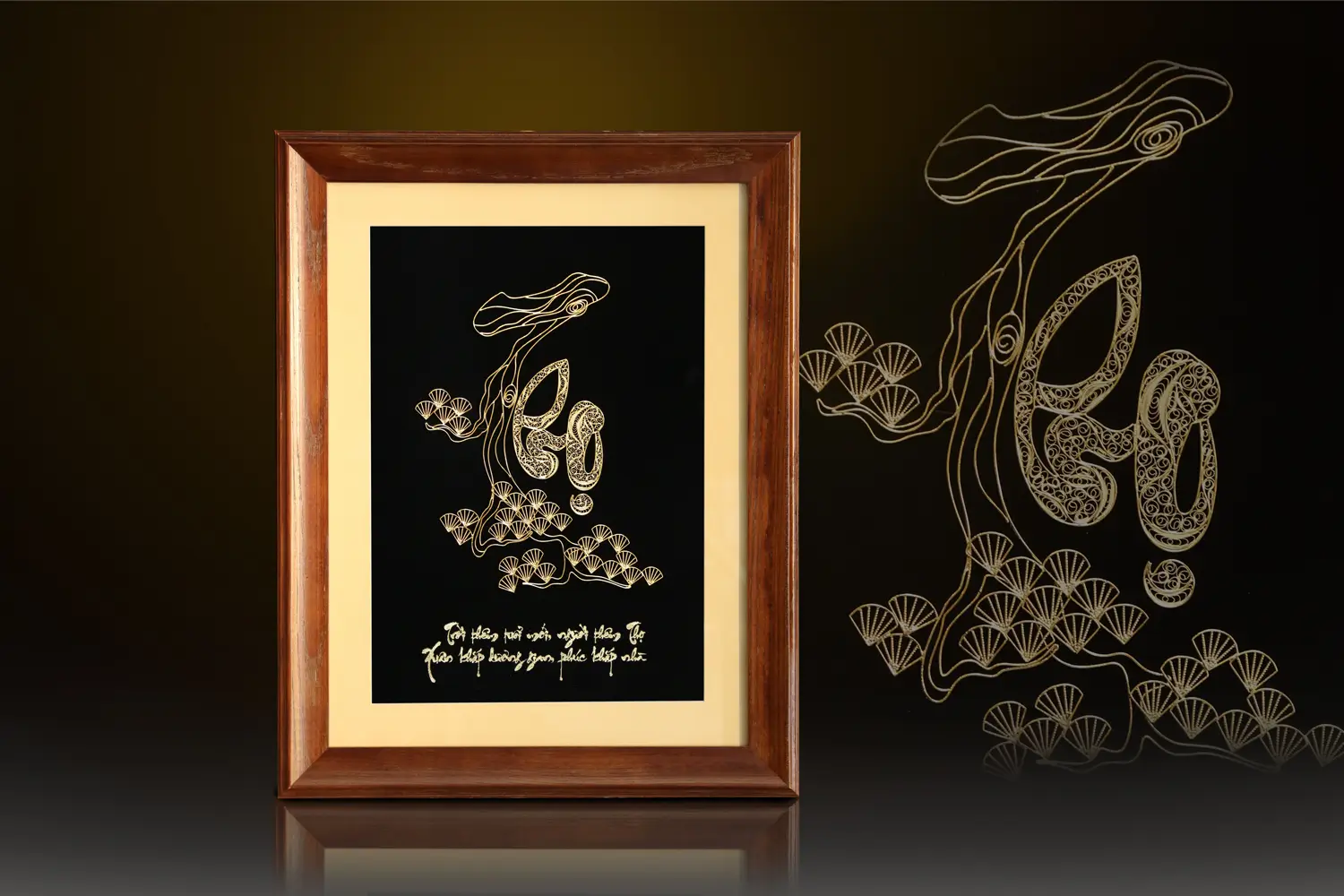 Tranh chữ Thọ mạ vàng 24K
